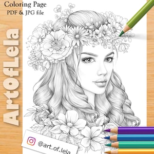 Coloring Page to Download, Printable Adult Coloring Pages, Grayscale Illustration