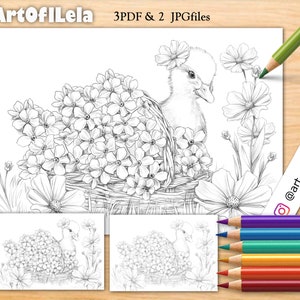 Coloring Page to Download, Printable Adult Coloring Pages, Grayscale Illustration