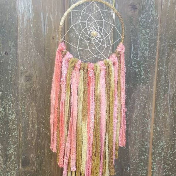 SALE Gold and pink dreamcatcher, bohemian dream catcher, kids girls baby nursery dreamcatcher, small dream catcher, gypsy boho room decor