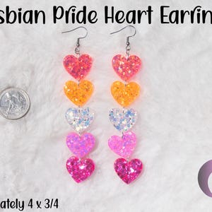 Lesbian Pride Glitter Hearts Earrings