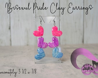 Bisexual Pride Heart Clay Earrings