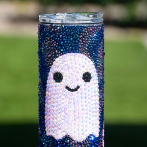 Vaso de 15 oz con diamantes de imitación y diseño de noche fantasmal