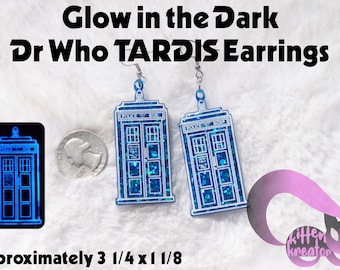 Dr Who TARDIS Glitter Glow in the Dark Earrings