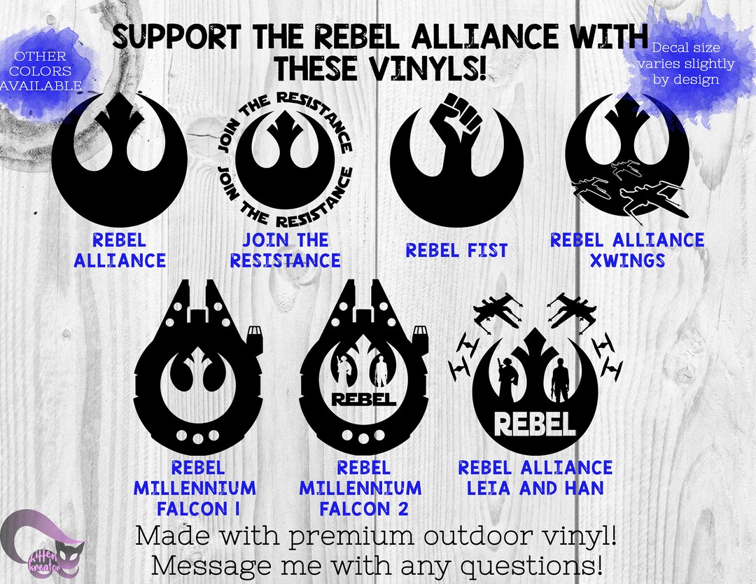 Star Wars Vinyl Decals - Rebel Alliance - Millennium Falcon - Etsy