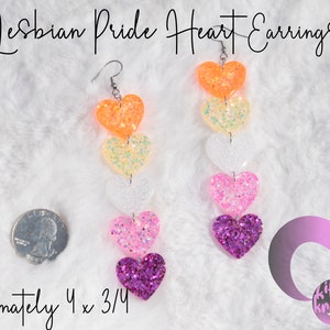 Lesbian Pride Glitter Hearts Earrings