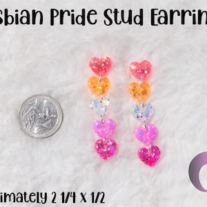 Lesbian Pride Glitter Heart Stud Earrings
