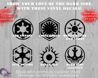 Star Wars Vinyls the Empire, First Order, Order of the Sith, Black Sun, Dark Side Alliance Vinyl Decals