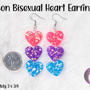 Bisexual Pride Neon Glitter Dangling Heart Earrings
