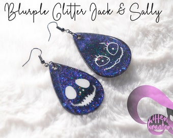 Jack & Sally Blurple Teardrop Boucles d'oreilles scintillantes