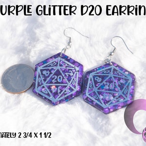D20 DnD Gaming Glitter Dice Purple Earrings