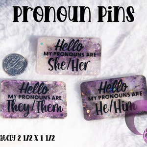 Pronoun Rectangle Glitter Resin Pins