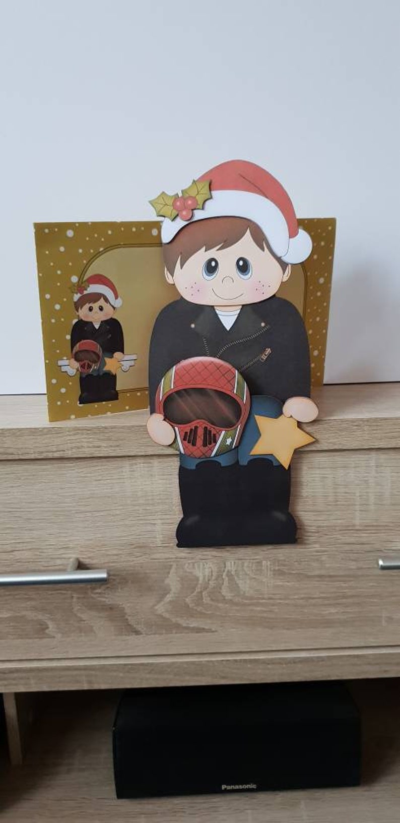Biker on the shelf christmas card and envelope image 2