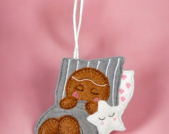 Bedtime, fast asleep, Sleepy head  gingerbread lady, ready for bed,  hanging decoration, tree decoration, Christmas, birthday,