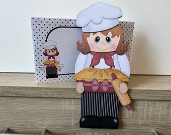 Female chef, baker, lady, 3d on the shelf card and envelope