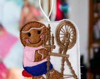 Spinning wheel, Sewing machinist Gingerbread lady, hanging decoration, gift, birthday, Christmas, present, thank you, sewing machine