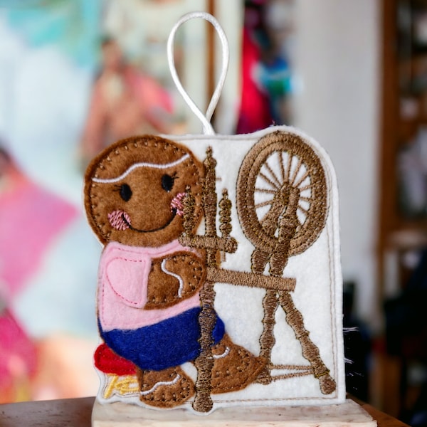 Spinning wheel, Sewing machinist Gingerbread lady, hanging decoration, gift, birthday, Christmas, present, thank you, sewing machine