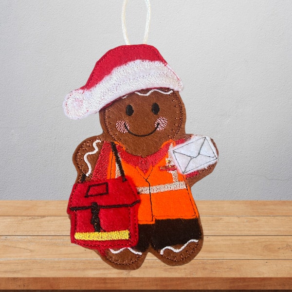 Postman/postwoman gingerbread person hanging decoration, Christmas, birthday, retirement, new job