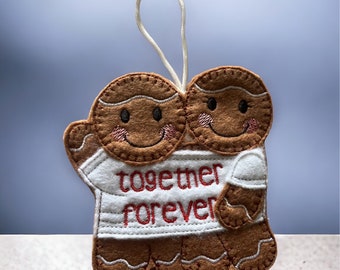 Together forever Gingerbread couple, valentines hanging decoration, gift, love, be mine, hearts,