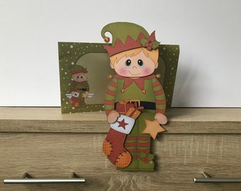 Elf with Blonde hair boy, elf card, christmas card and envelope