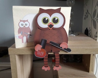 Owl Nail technician card, birthday,  3d on the shelf card and envelope