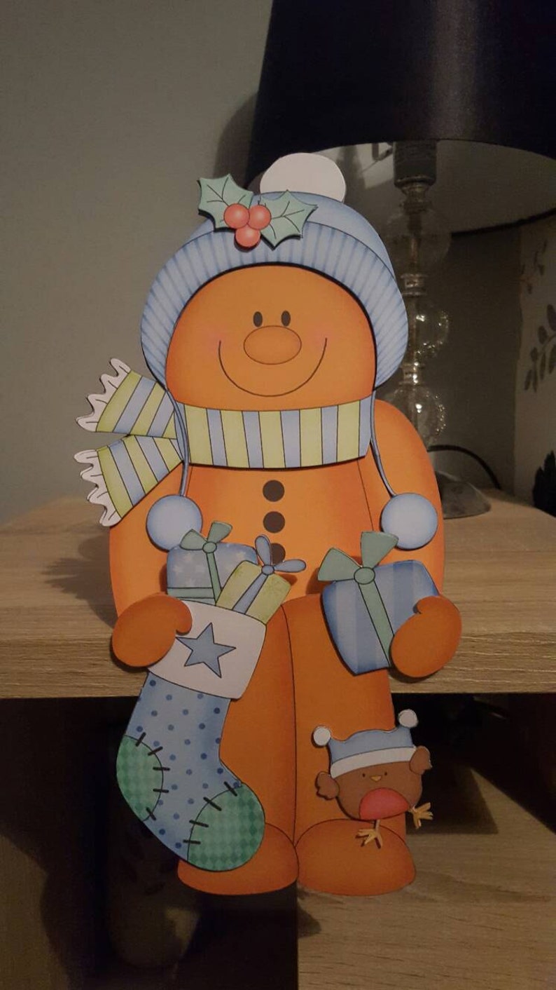 Gingerbread man, baby blue, christmas card, decoration, keepsake, merry christmas, on the shelf card and envelope, advent image 3