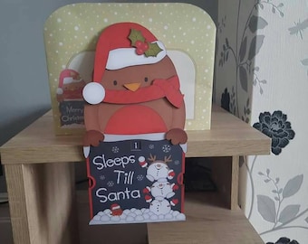 Robin advent card, Red christmas robin sleeps till Santa card and envelope
