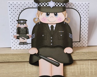 Young Police woman card,  birthday,  retirement, new job, congratulations, 3d on the shelf card and envelope