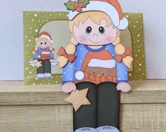 Little Girl in a Christmas jumper, Christmas card, christmas keepsake, christmas decoration, 3d on the shelf christmas card and envelope