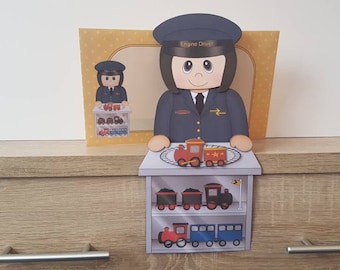 Unusual Train driver card, railway worker, trains, driver, female,  birthday card, happy birthday, 3d on the shelf card and envelope