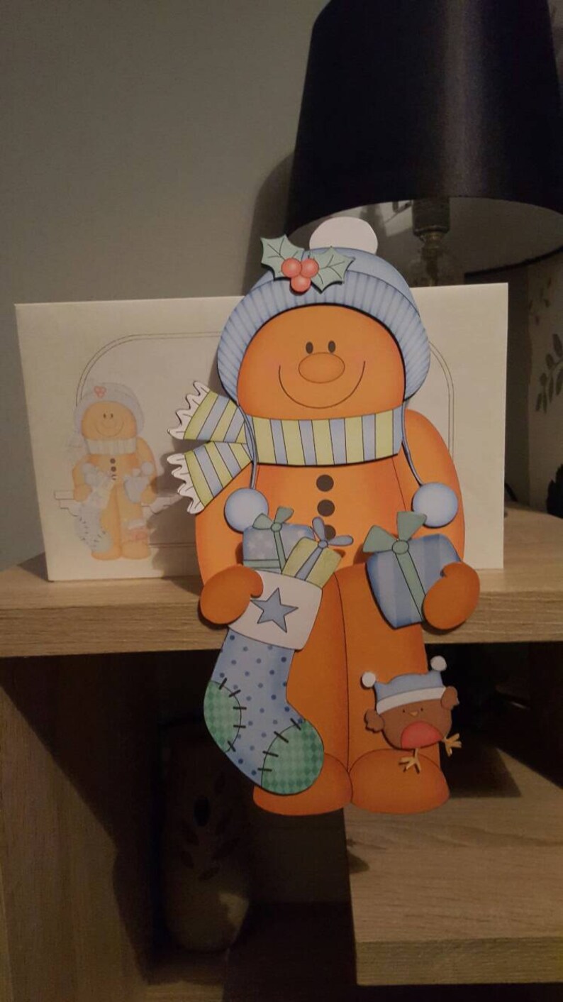 Gingerbread man, baby blue, christmas card, decoration, keepsake, merry christmas, on the shelf card and envelope, advent image 1