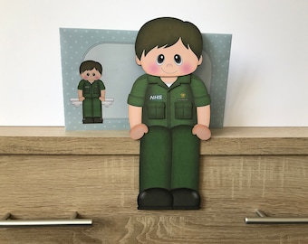 NHS paramedic, male paramedic, birthday card, 3d on the shelf card and envelope