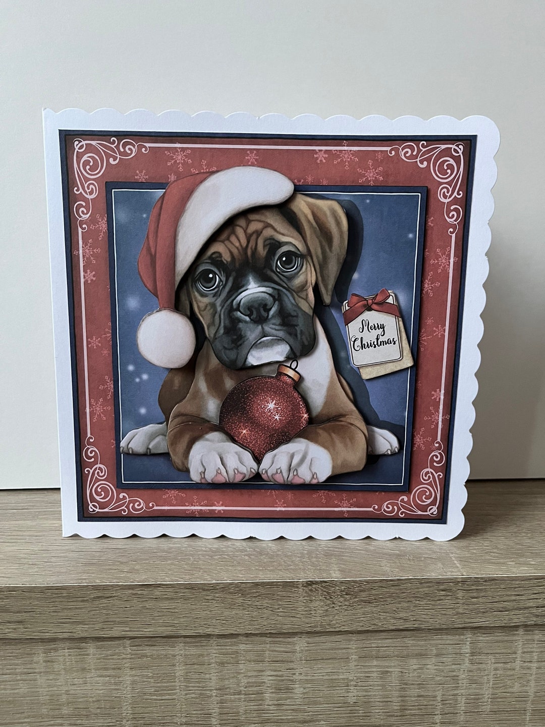 Boxer Dog Christmas Card 8x8, Christmas, Xmas, Greeting Card. Etsy