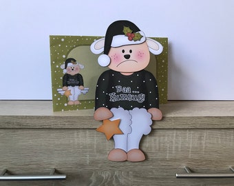 Grumpy christmas card, Baa humbug in black, scrooge, christmas on the shelf card, decoration and envelope