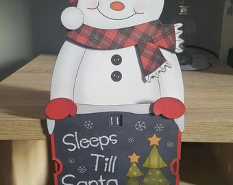 Snowman in red, tartan hat and scarf, advent,  sleeps till Santa card and envelope