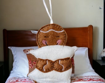 Sleepy head  gingerbread lady, cuddling pillow, ready for bed,  hanging decoration, tree decoration, Christmas, birthday,