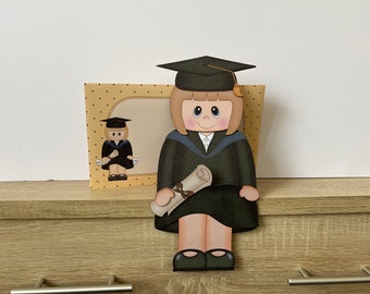 Blonde Female graduation card, 3d on the shelf card and envelope. Well done, Congratulations