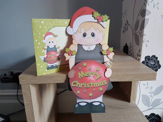 School Girl Merry Christmas Red Bauble Christmas Card Etsy