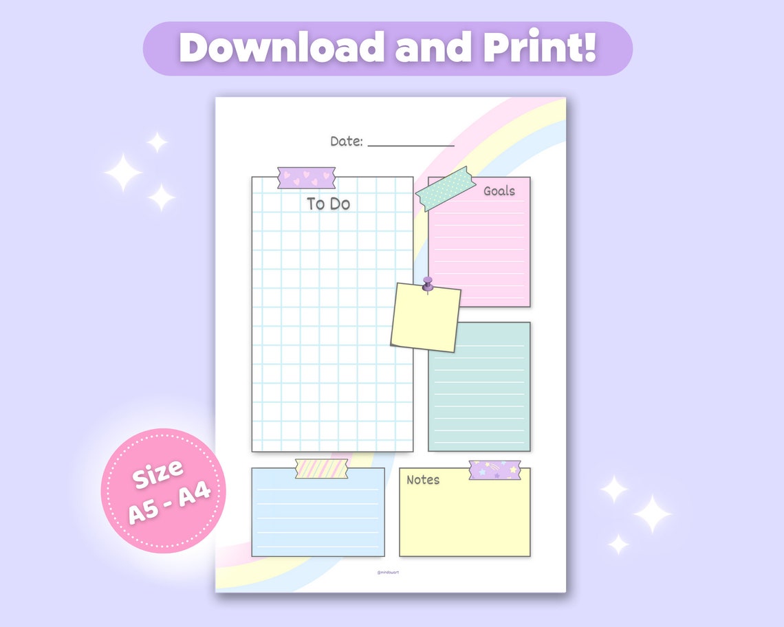 Kawaii Daily Planner Digital Downloads Printable Planner Etsy