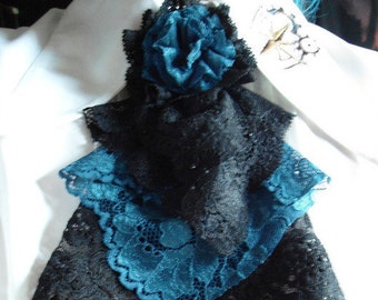 black/blue with flower lace jabot