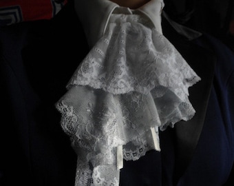 clear blue and white lace jabot