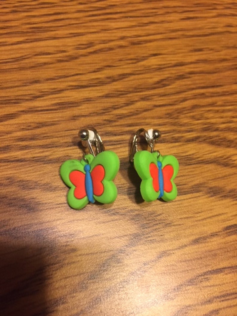 Green butterfly clip on earrings image 1