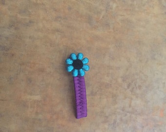 Purple double bar barrette with blue flower