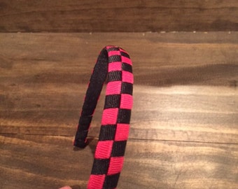 Pink and black checkered headband