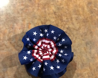 Stars and stripes ribbon flower snap clip