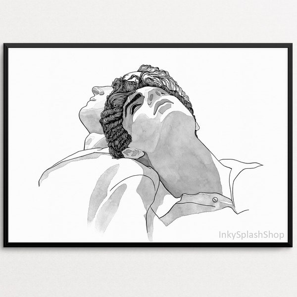 Call me by your name art printable Elio and Oliver ink watercolour drawing CMBYN Movie poster Book fan artwork Gay couple love romance