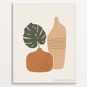 Hoja de Monstera Jarrones de terracota arte de pared imprimible Boho decoración del hogar Impresión de cerámica de arcilla Arte de plantas tropicales Obras de arte simples de mediados de siglo Descargar