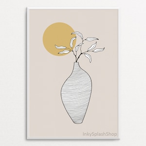 Florero arte imprimible Impresión de hoja abstracta Decoración de la pared de la habitación Boho Dibujo de línea botánica moderna Arte minimalista floral de bodegones Descargar