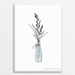 Florale Wand Kunst druckbare Blumen in Vase Zeichnung Wildblumen Blumenstrauß Druck Minimalistische Wohnkultur Moderne Bauernhaus Küche, Schlafzimmer Poster