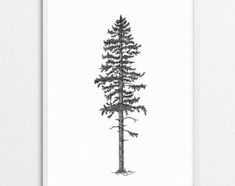 Pine Tree PRINTABLE art Minimalist forest print Nordic home wall decor Simple Conifer ink drawing Botanical nature poster Woodland kids room