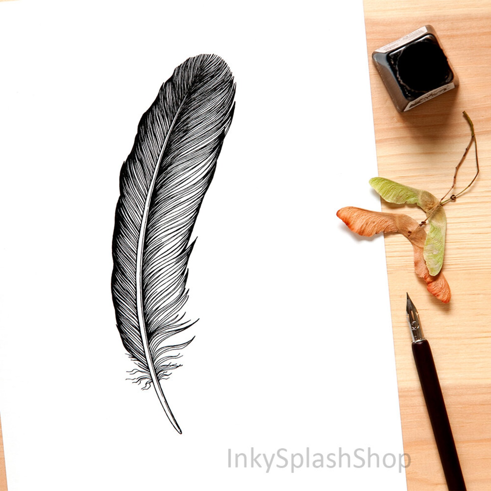 Feather PRINTABLE Art Boho Bedroom Wall Decor Black Bird Feather Ink ...